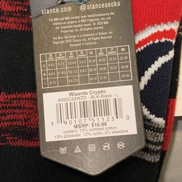 STANCE MEN’S WASHINGTON WIZARDS CRYPTIC CREW NBA SOCKS SIZE LARGE IN BLACK NWT - Picture 6 of 6